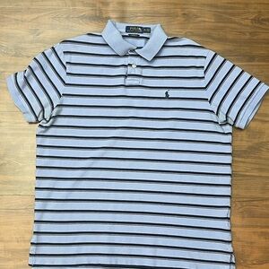 Polo by Ralph Lauren Men's Light Blue and Black Striped Polo